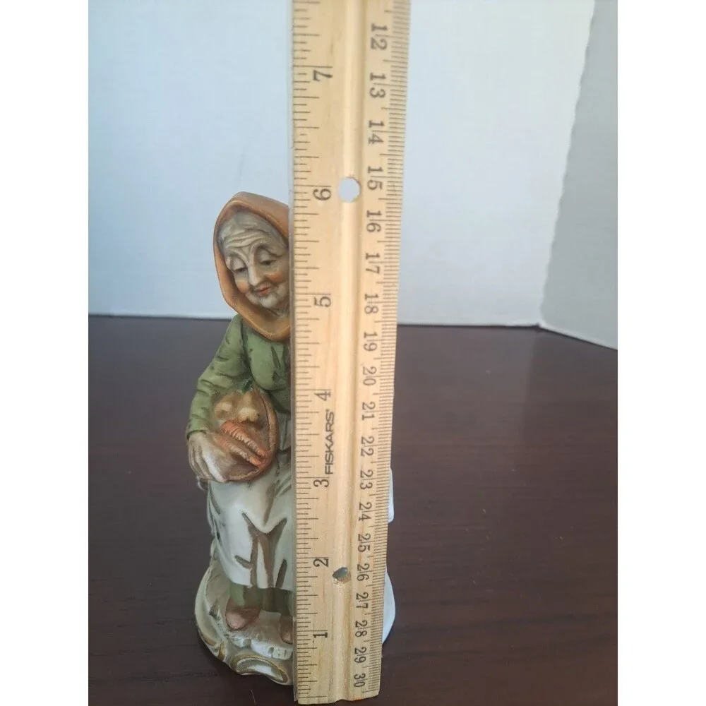 Vintage Bisque Porcelain Elderly Woman With Basket Of Vegetables